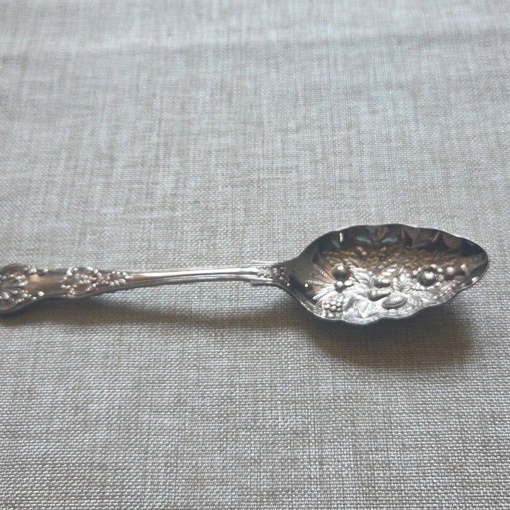 Beautiful Vintage Serving Spoon, Silver Plated, Queens Pattern, Raised Fruit